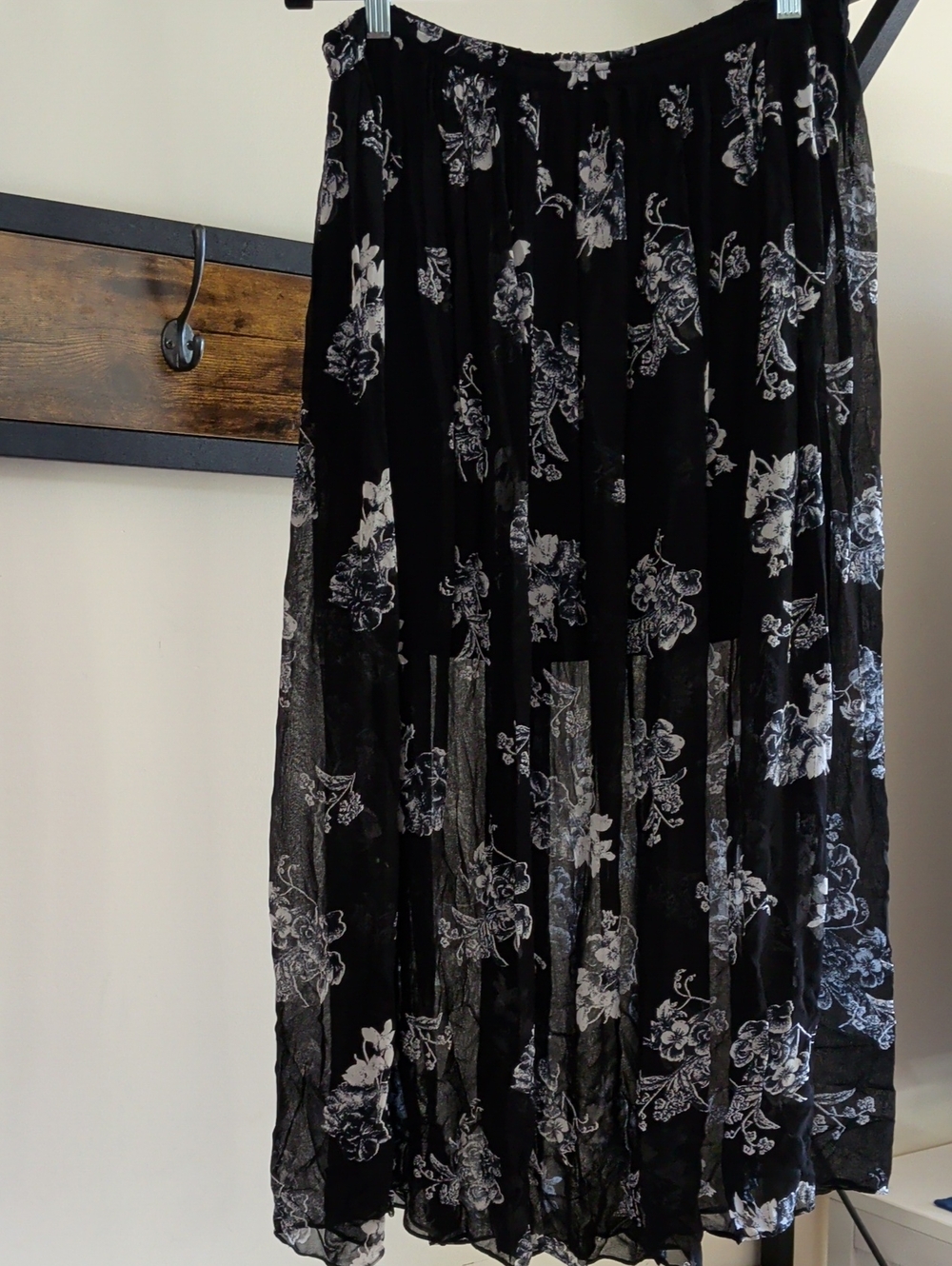 Black Floral Maxi Skirt - Lightweight Flowing Women's Skirt